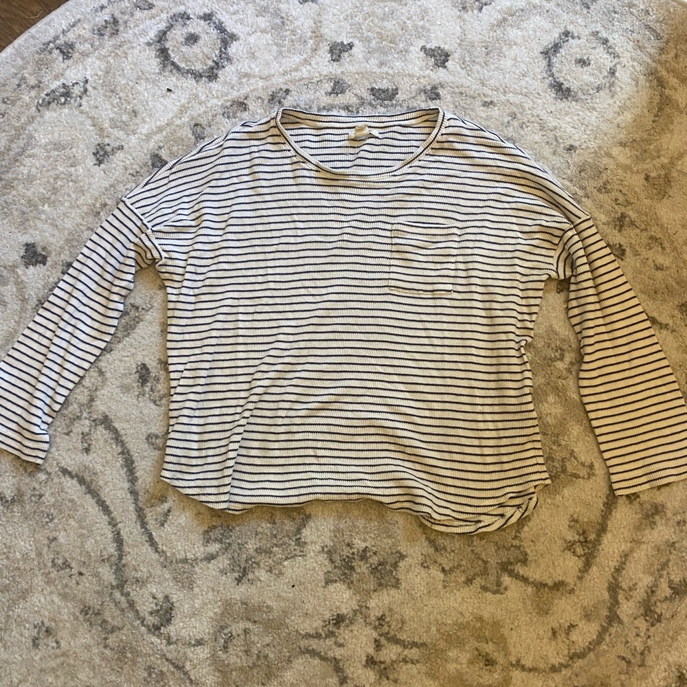 Madewell White and Navy Striped Long Sleeve Size Large Ribbed